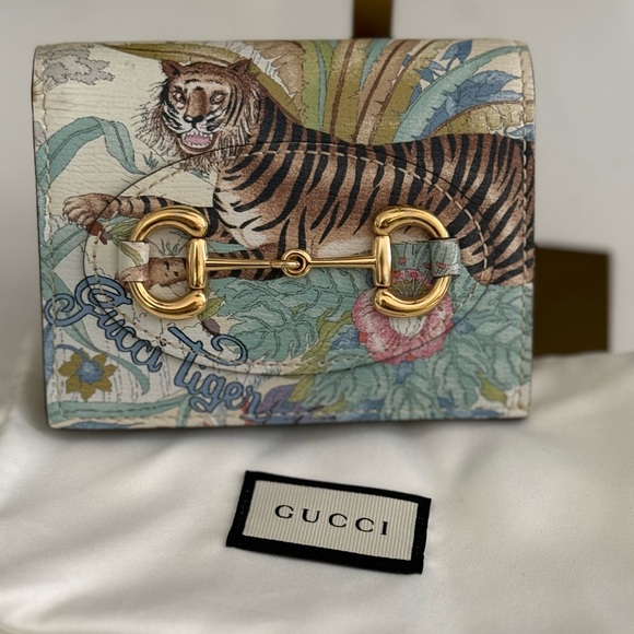 Gucci LIKE NEW Shangai Calfskin Tiger Savanah Horsebit 1955 Card Case Wallet - Picture 1 of 12